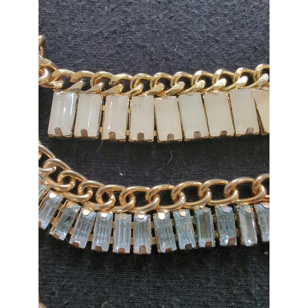 Vintage Gold Toned Multistrand Necklace with Peach and Clear Rhinestones - Picture 2 of 2